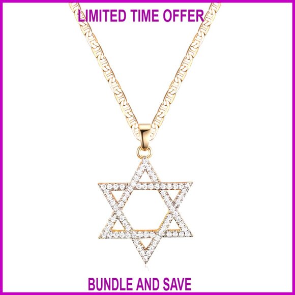 18K Gold Plated Crystal Star of David Pendant Necklace